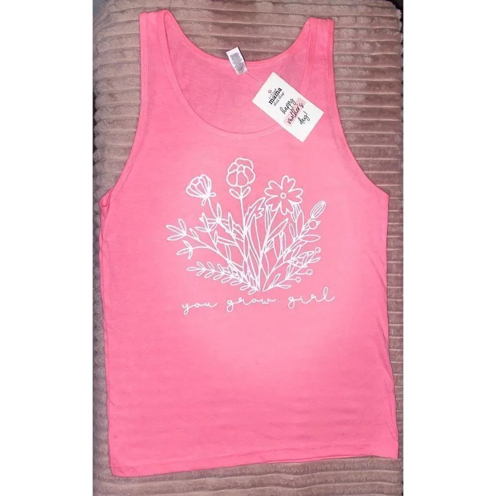🔥4/$25 Little Mama Shirt Shop “you grow girl” Pink Floral Tank Top, XS